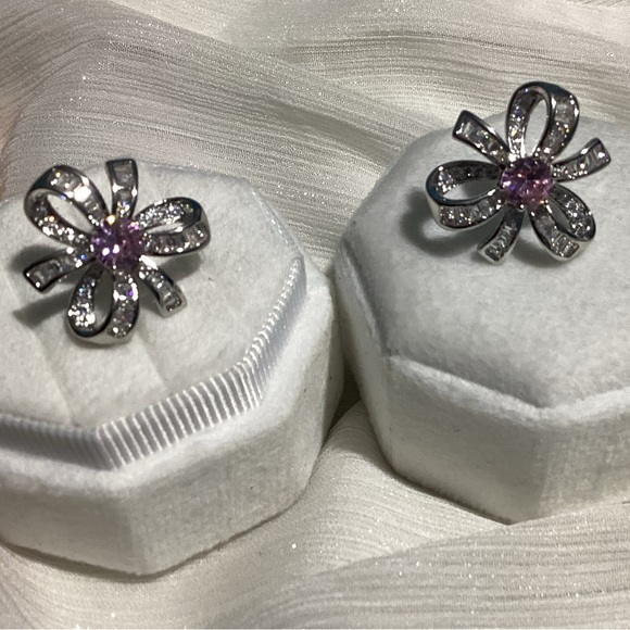 🌸Luxurious Pink Sapphire and Diamond Baguette Cherry Blossom Stud Earrin… - Picture 13 of 16